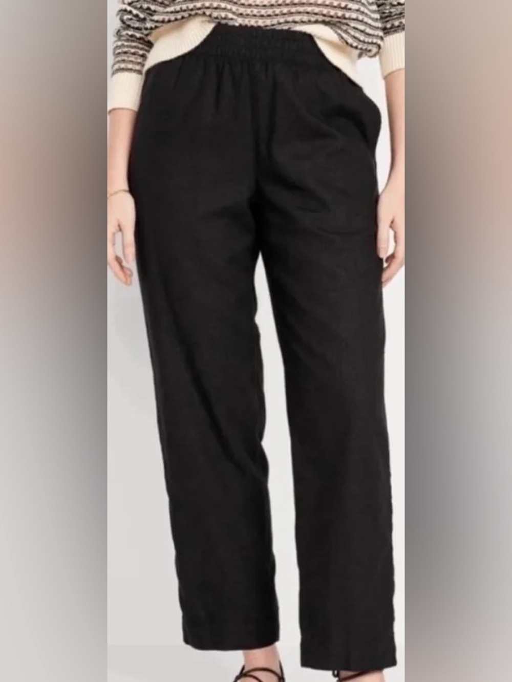 NWT Old Navy Black Straight-Leg Women's Linen Blend Ankle Pants